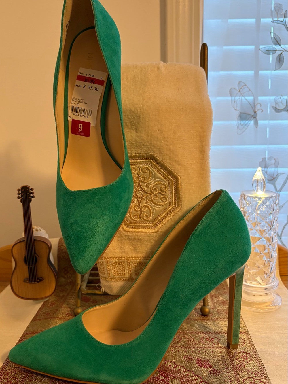 Nine West Green Suede Pointed-Toe Stiletto Pumps